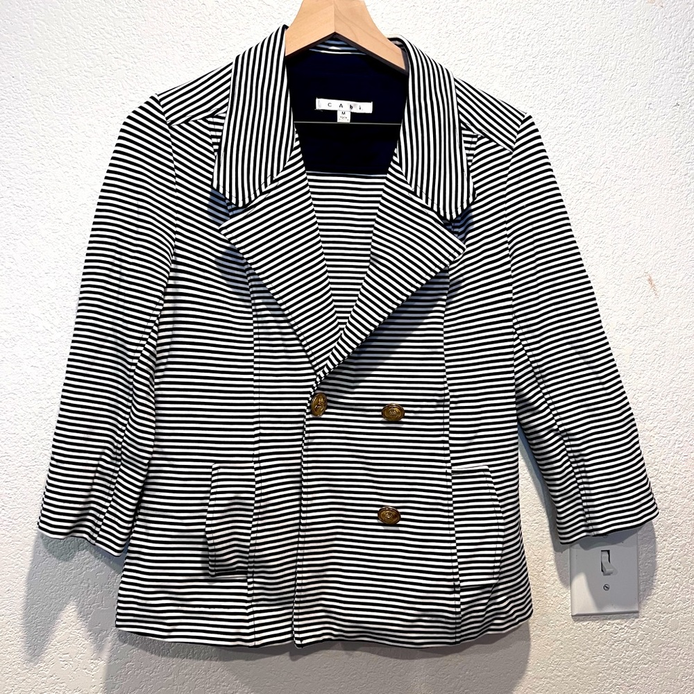 Cabi blazer, Medium. Black and white. Dbl breasted gold buttons. Soft fabric